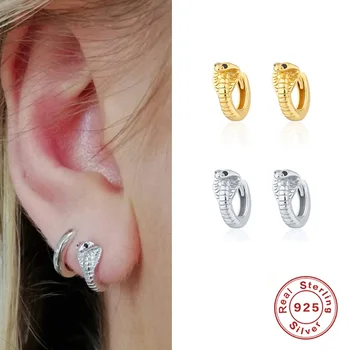 

AIDE 925 Sterling Silver Earrings For Women Gold Small Snake Hoop Earring Gothic Girl Ear Bone Zircon Earings pendientes