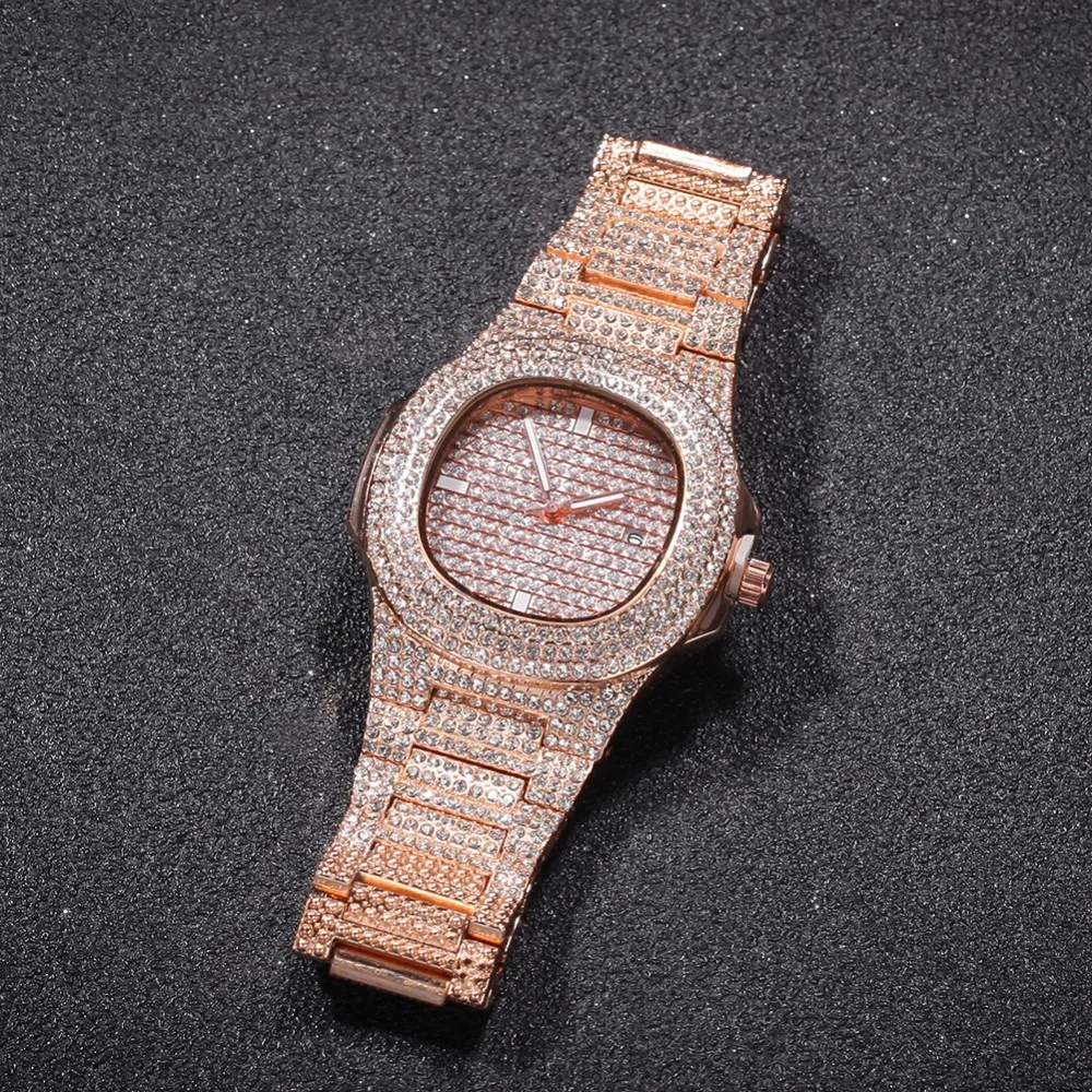 THE BLING KING  Men's Watch Iced Out Rhinestone Diamond Watch Quartz HIPHOP Watches With Stainless Steel Watch Clock relogio