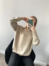 Hirsion-suéter holgado de gran tamaño para mujer, jersey básico de punto elegante, cuello redondo, suave, de Cachemira, para invierno, 2020