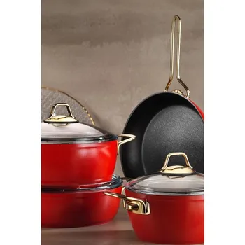 

Kutahya has Porcelain Juliet 7 Piece Cookware Set Granite Effect Red