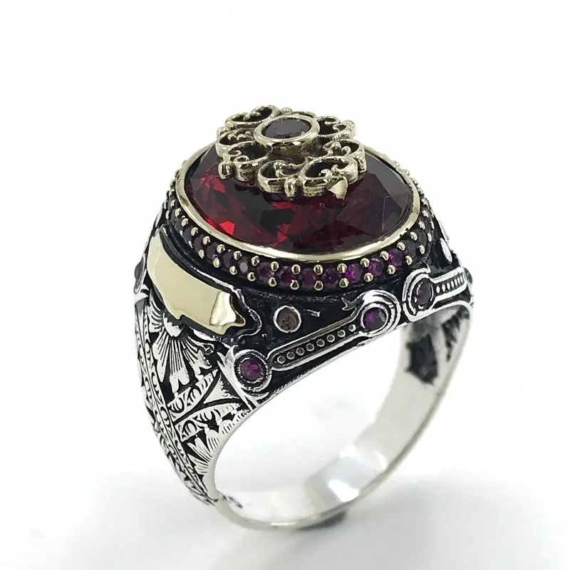 

Ruby Red Custom Handwork Silver Men 'S Ring