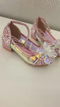 Disney-zapatos de cristal de Frozen para niñas, sandalias con nudo mariposa y tacón alto para fiesta de verano