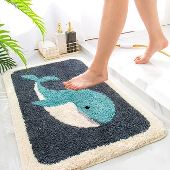 

Porclar Bathroom whale pattern floor mat household carpet bedroom door quick-drying door mat bathroom non-slip mat