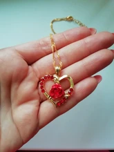 Nuevo amor corazón rojo rosa colgante, collar de mujer Color dorado para señorita gargantilla collar de joyería de moda para el Día de San Valentín regalo