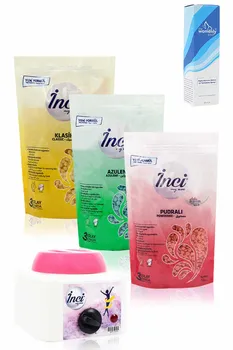 

Pearl waxing pink, yellow, green, 3 PCs 200 grams (total 600 gram) + waxing heater machine + feather reducing spray, hard beads waxing