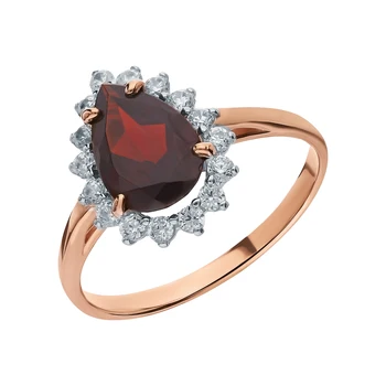 

Gold ring with cubic zirconia and Garnet sunlight sample 585