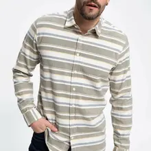 DeFacto, модная полосатая повседневная мужская рубашка с воротником с лацканами, простая Мужская рубашка с длинным рукавом, новинка-K6554AZ19AU