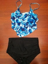 Traje de baño de dos piezas para mujer, bañador con doble volante y cintura alta, tankini con la parte inferior fruncida, ropa de baño de talla grande
