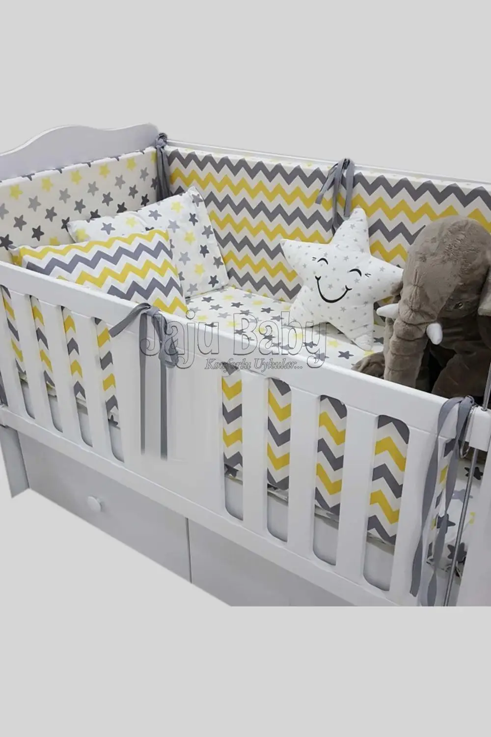 US $56.05 Jaju Baby Gray Zigzag  Star Baby Duvet Cover Set and Crib Edge Protection