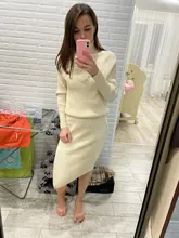 TAOVK Autumn Womens Costume Knitted  Tracksuit  Sweater + Slim Skirt Two-Piece Set