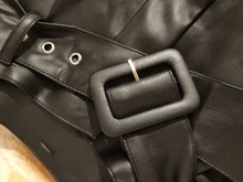 2020 Winter New Women Orange Color PU Bermuda Shorts Faux Leather Belted Shorts