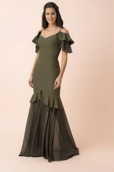 

Women's rope strap shoulders frilly Fish chiffon fabric Evening Dress 1607636