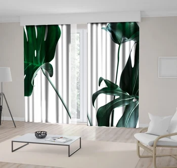 

Curtain Monstera Leaves Tropical Plant Indoor Garden Natural Decorating Modern Photo Green White