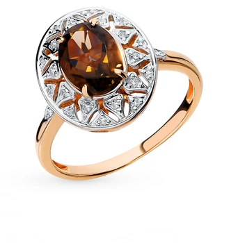 

Gold ring with раухтопазами and diamonds sunlight sample 585