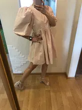 Mini Dress Lantern Short-Sleeve OOTN A-Line Pink Elegant Green Cotton Casual Women Ladies