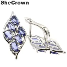 25x12 мм Необычные сотворенные камень иолит подарок для Сестры Серебряные Серьги