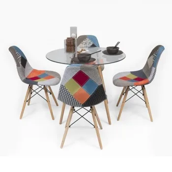 

Dining Set TOWER Patchwork with glass table 90 cm and 4 chairs Patchwork