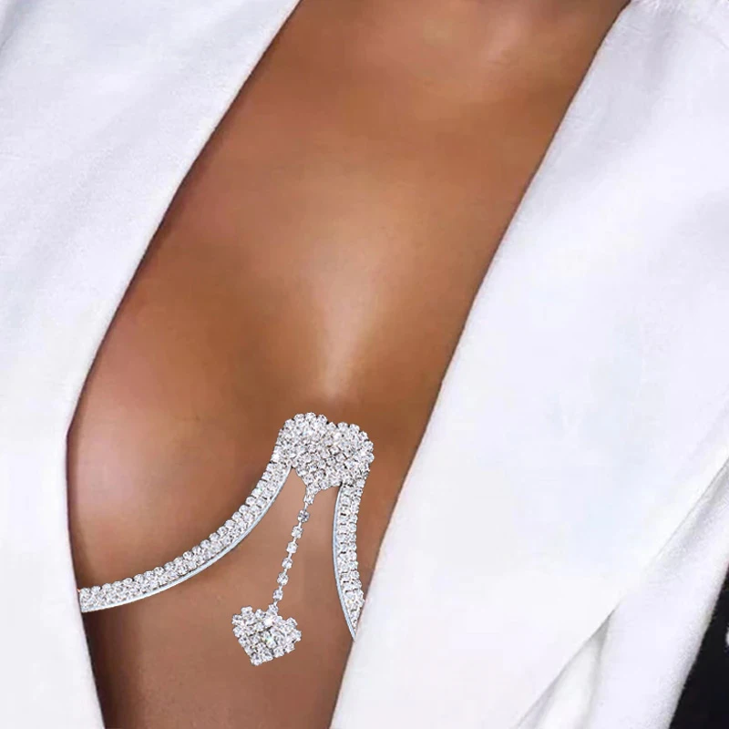 Staffa sul petto doppio ciondolo cuore reggiseni collana a catena gioielli per il corpo strass Top Fashion Gift Beach Bikini Swimwear 2022 donne