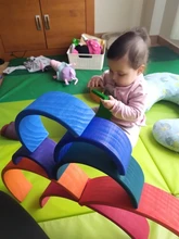 Bloques de arcoíris de madera Montessori para niños, 6/12 piezas, juguetes para bebés, juguetes de madera para niños, grandes y creativos, bloques de construcción de arcoíris, juguete educativo