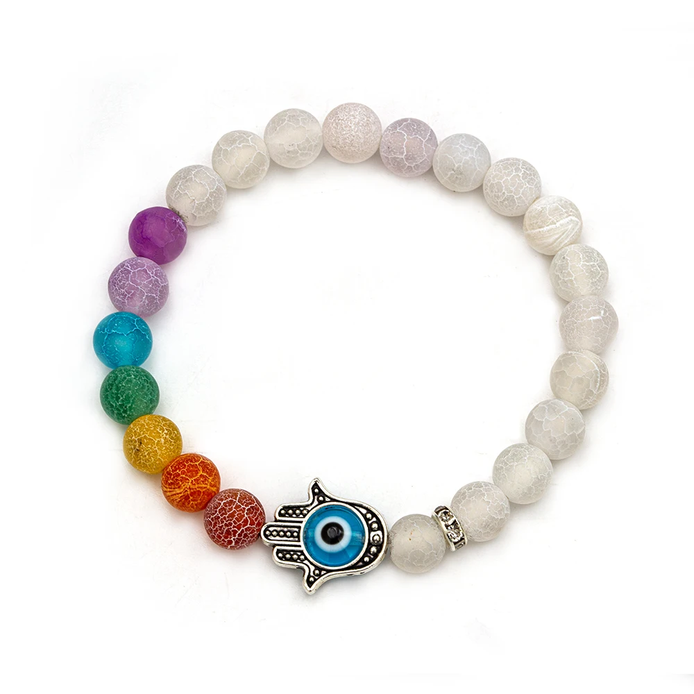 MEIBEADS Evil Eye 7 Чакра скраб белый прозрачный камень Бусины Йога энергетический браслет для мужчин женщин целитель рейки камень браслеты