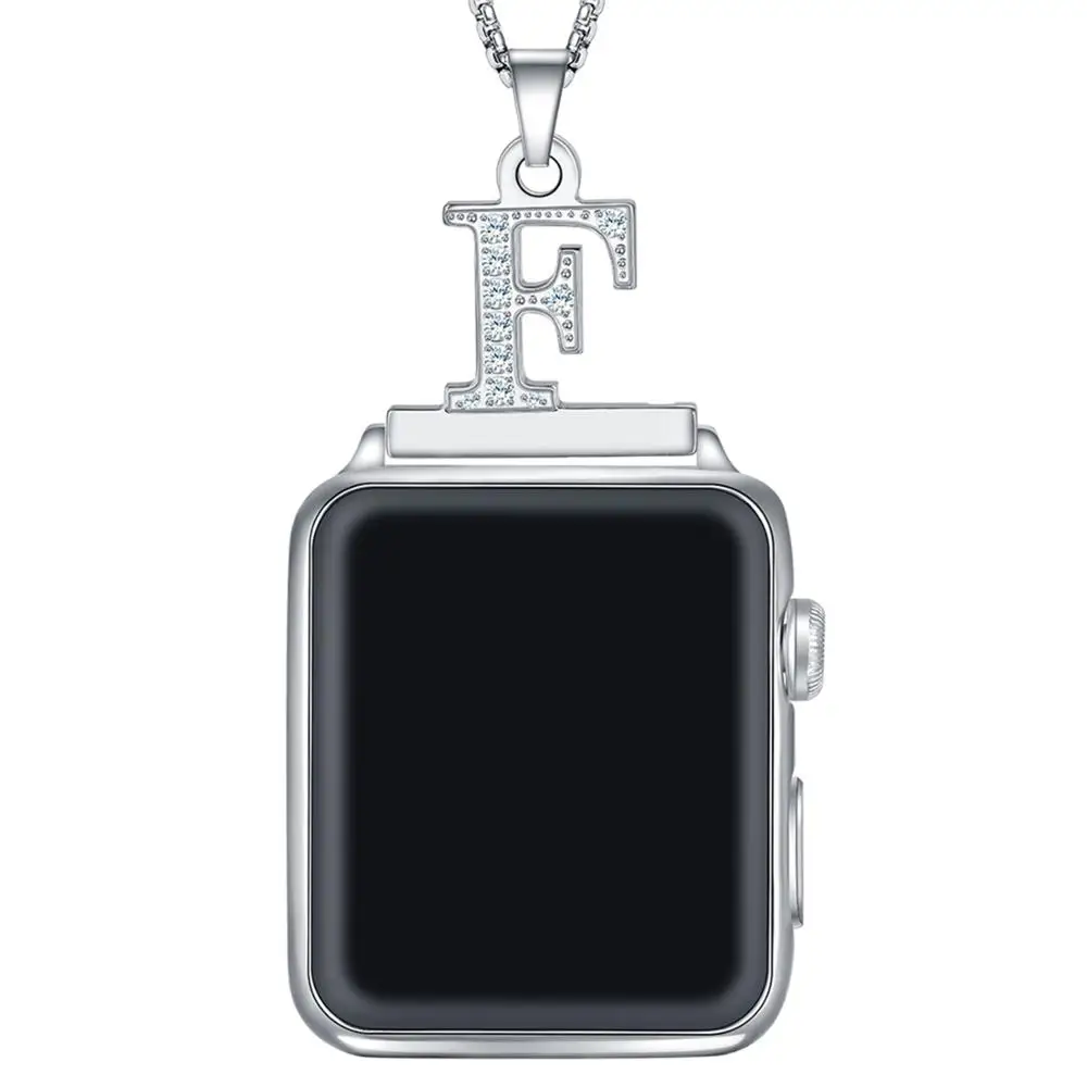 

2 in 1 Zircon Letter A-Z Necklace Pendant Watch Connector Adapter Replacement Chain Compatible for 38mm 40mm 42mm 44mm