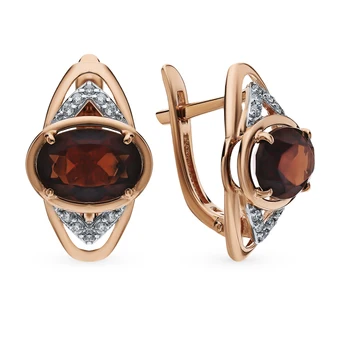 

Gold earrings with cubic zirconia and Garnet sunlight sample 585