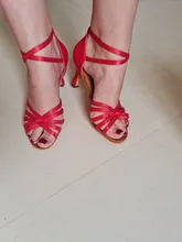 Zapatos de salón de baile latino para mujeres/niñas/señoras, Tango y Salsa, tacón alto, satén, Blanco PU, rojo, profesional, nuevo
