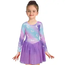 Girl's Leotards Long Sleeve Girl Purple Unicorn Gymnastics Swimsuit Girls Ballet Costumes Kids Ballerina Bodysuit Dance Wear