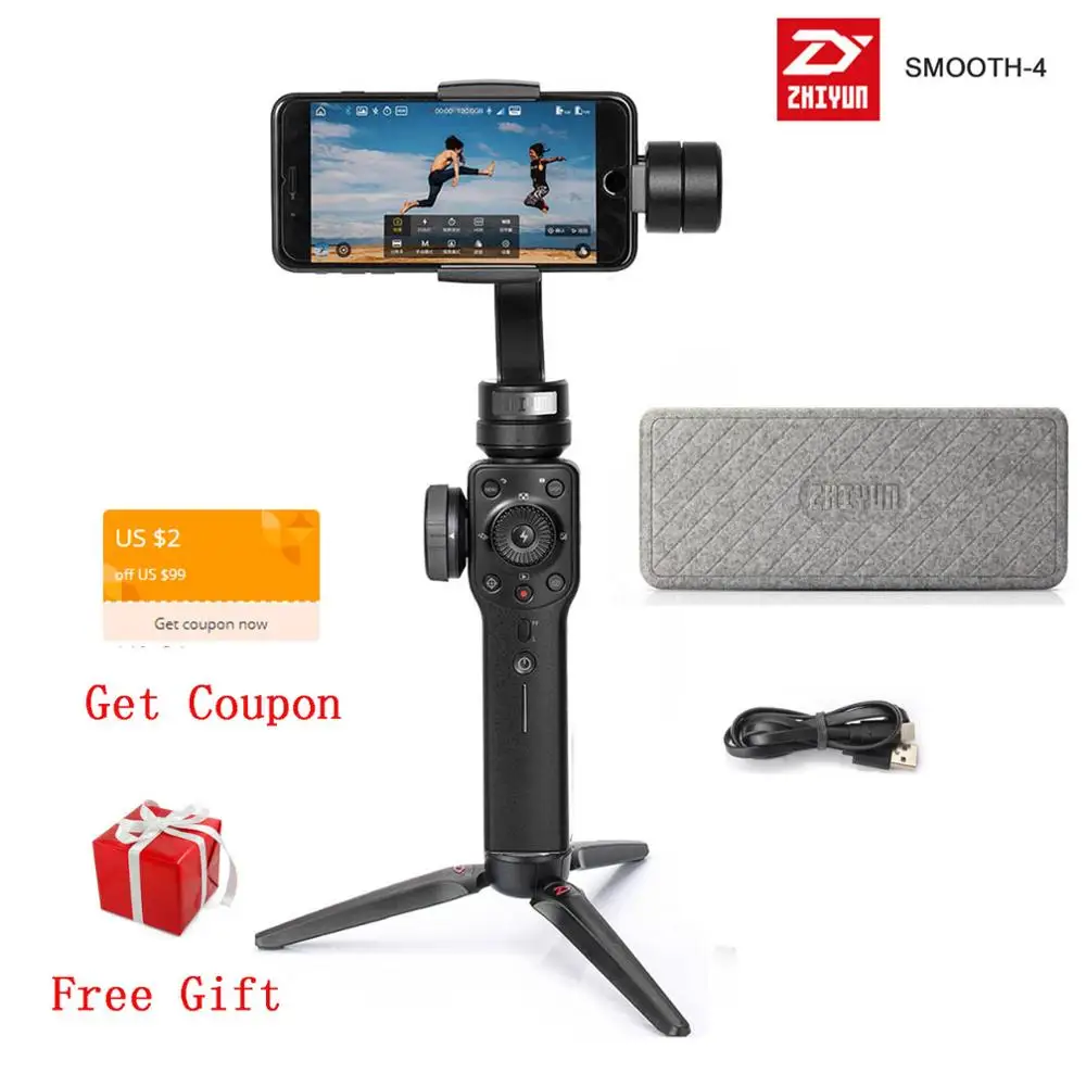 Zhiyun Smooth 4 гладких Q2 3-осевой ручной шарнирный стабилизатор для камеры GoPro для смартфонов экшн Камера комплектующие для мобильных телефонов: тач скрин(Д х Ш х В XR 8 huawei P30