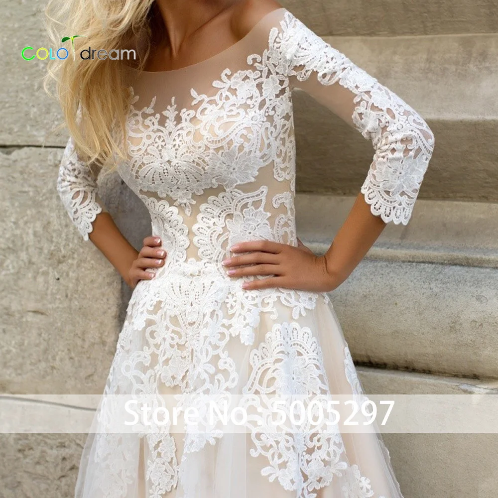 Свадебное платье A line vestido de novia с круглым вырезом