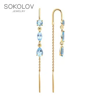 

Sokolov drop earrings with stones in gold with Topaz fashion jewelry 585 women's male, long earrings