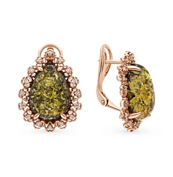 

Silver earrings with cubic zirconia and amber sunlight sample 925