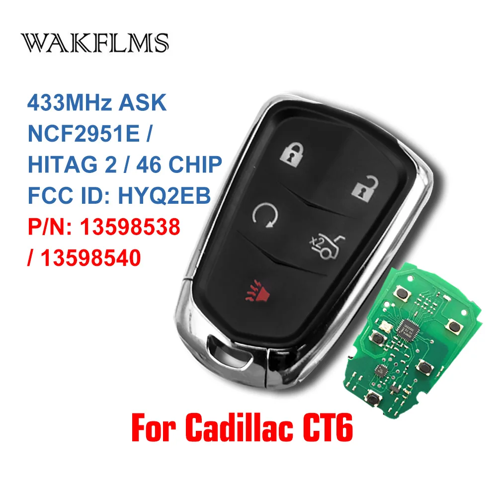 5btn дистанционный смарт ключ-брелок 433 МГц для Cadillac CT6 с PCF7937E чип HYQ2EB 13598538/13598540