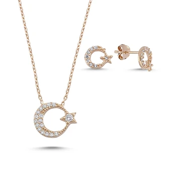 

Kutaydan Zircon Cubic Zirconia Moon Star 925 Sterling Silver Set Made in Turkey