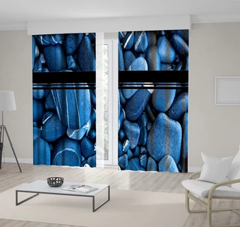 

Curtain Natural Stones Rockes Magical Wild Countryside Nature Rustic Decorating Photo Printed Blue Black