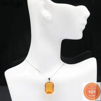 

28x13mm SheType 4.1g Rectangle Shape Created 18x13mm Golden Citrine Gift For Woman's Jewelry Making 925 Sterling Silver Pendant