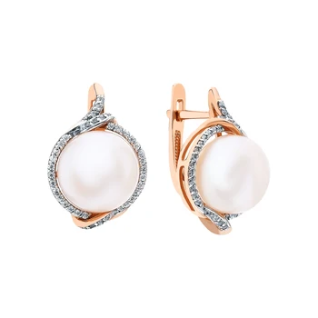 

Gold earrings with cubic zirconia and pearls cultured sunlight sample 585