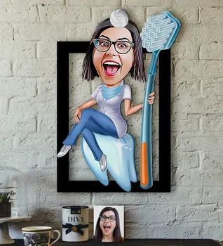 

Personalized Women 'S Dentist Caricature OF 3D Wood Tablo-2 Quality Cost Effective Gift Design Decoration Wall picture