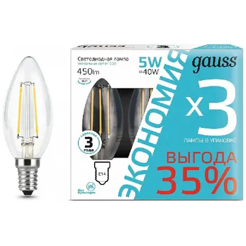 

Gauss filament lamp E 14 5W 450 LM 4100 K (3 pcs) 103801205 T