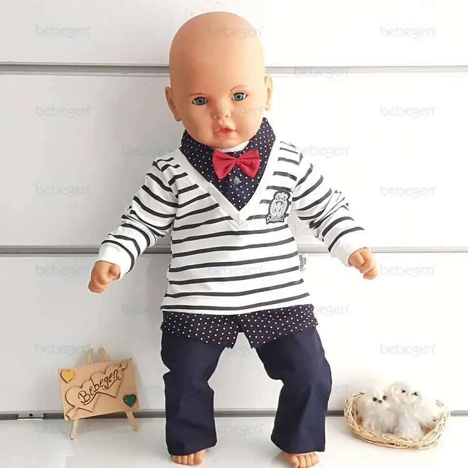 

Polka dot Striped Papyonlu 2'li Male Baby Suit Navy Blue