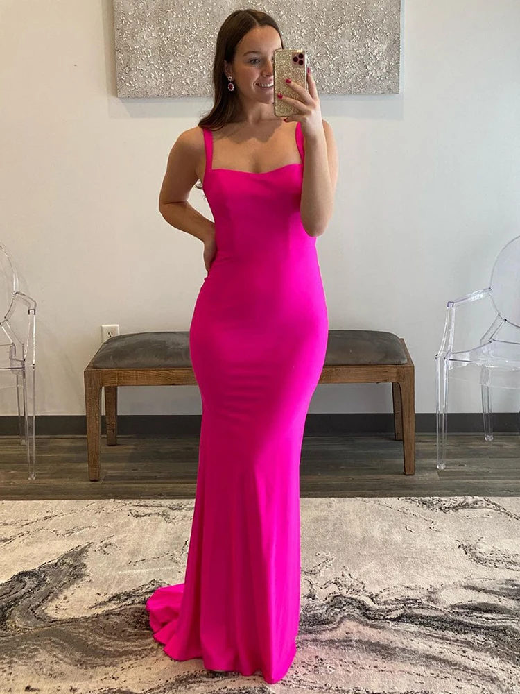 Mermaid Oversize Hot Pink Long Prom Dress Sleeveless Mermaid Hidden Straps Formal Party Dress Bra Cups 2022 New ball gown prom dresses