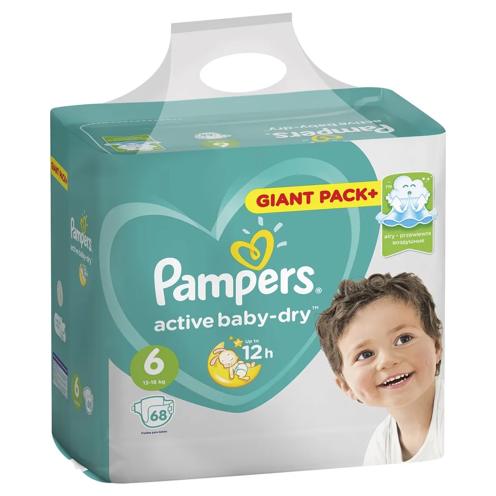 Подгузники Pampers Active Baby-Dry 13–18 кг, размер 6, 68 шт