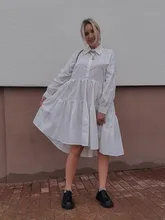 Dresses Casual Spring-Shirt Pleated Irregular Colorfaith High-Waist Fashionable Women