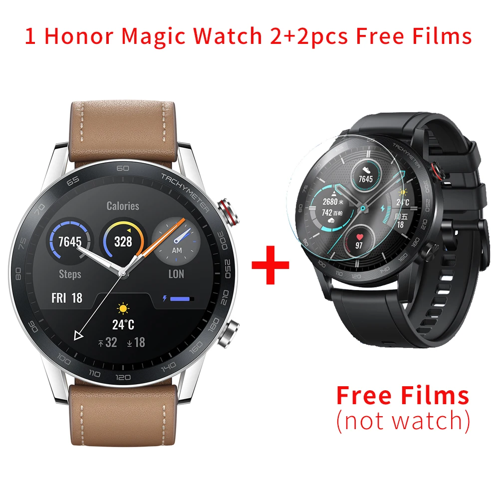 brown add films Предпродажа, глобальная версия, Honor Magic Watch, 2, 5 АТМ, водонепроницаемые, gps, умные часы для мужчин и женщин, с кислородом крови, для Android IOS - Цвет: brown add films