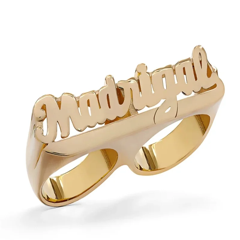 Buy Personalized 14K Gold Plated Two Finger Ring Any Customized Name  Statement Gold Overlay Two Tone Rings for Women Men as A Gift Online in  India - Etsy