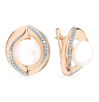 

Gold earrings with cubic zirconia and pearls sunlight sample 585