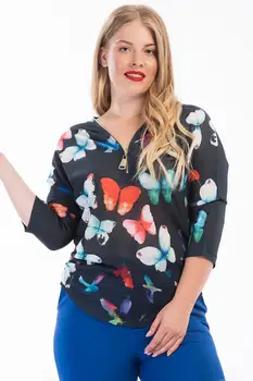 

Sans Textile Women 'S Navy Blue Butterfly Patterned Tunic 65 N15462
