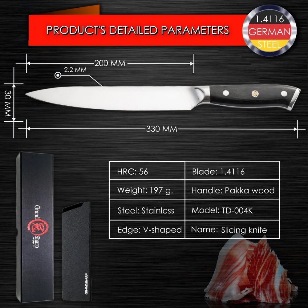 Grandsharp Набор ножей для повара немецкие Стальные Кухонные ножи Santoku Boning Bread Paring Cleaver домашний декор подарок шеф-повара на Рождество - Цвет: 8 inch slicing