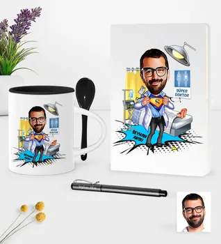 

Personalized Mr Doctor Caricature Of White Notebook Pen Spoon Mug set-1