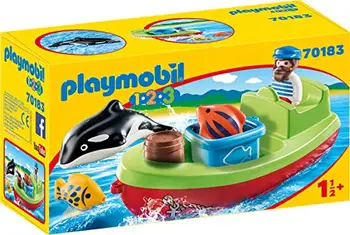 

PLAYMOBIL 1.2.3 fisherman with boat, carbon color (70183), color/assorted model